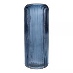 Glasvase ALBURGIS mit Rillen, blau-klar, 25cm, Ø10cm