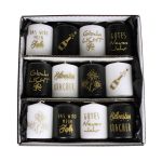 Velas de Nochevieja OVILA, 12 piezas, negro-blanco-oro, 8cm, Ø6cm - Made in Germany