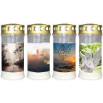 Luz de sepultura SAVINA con motivo, tapa, 4 piezas, blanco, 17cm, Ø7,7cm, 96h