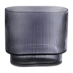 Jarrón de cristal ovalado MARICEL con ranuras, gris-transparente, 18x10x20cm