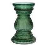 Glas Blumenvase ELEONORE mit Rillen, recycelt, grün-klar, 20cm, Ø12,5cm