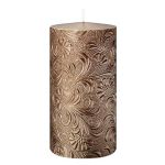 Vela cilíndrica VALENTIANO, diseño floral, oro rosa, 13cm, Ø6,8cm, 52h - Fabricada en Alemania
