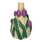Jarrón decorativo LIMEA de dolomita, tulipanes en 3D, beige-morado-verde, 21,6 cm, Ø 13,3 cm
