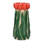Jarrón decorativo LIMEA de dolomita, tulipanes en 3D, beige-rojo-verde, 24,5 cm, Ø 12,5 cm