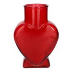 Jarrón decorativo de cristal FILIPA con forma de corazón, con pie, rojo transparente, 15,5 x 8 x 22 cm