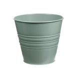 Maceta redonda MICOLATO con ranuras, zinc, verde jade, 16cm, Ø18,5cm