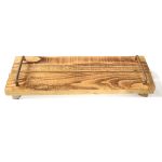 Bandeja vintage de madera FENRIK con asa, flameado natural, 40x14x4cm