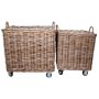Cestas de ratán para leña ALGAN con asa, sobre ruedas, 2 piezas, cuadradas, marrón, 50-55cm