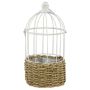 Jaula para pájaros y cesta para plantas TUKFE de junco, colgante, beige y blanco, 40 cm, Ø 18 cm