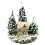 Decoración de paisaje nevado con casita iluminada SEWARD, abetos, LED, blanco-verde, 25cm, Ø25cm