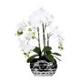 Orquídea Phalaenopsis artificial SINKA en maceta decorativa plateada, blanca, 55 cm