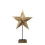 Estrella decorativa DORANA de metal, base de madera, dorada, 15 x 9 x 27 cm
