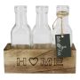 Botella de cristal STOLLAN en cajita de madera, con la inscripción «Home», 3 unidades, transparente, 17,3 x 6,7 x 15,5 cm
