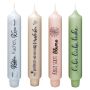 Vela cilíndrica con mensaje «KELANI», detalle, 4 velas, 4 mensajes, multicolor, 16,5 cm, Ø 2,8 cm, 6 h
