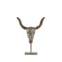 Toro decorativo de metal DOWA, con base de madera, plateado, 27 x 34 x 6 cm