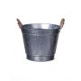 Maceta redonda BIMETO con asas, ranuras, zinc, plateada, 18,5 cm, Ø 22,5 cm