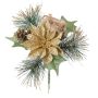 Arreglo floral de flor de Navidad, pino HERMINA con regalo, varilla, dorado, 21 cm, Ø 17 cm