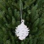 Piña de abeto acrílica para colgar CATHARINA, brillo, blanco-plata, 9cm, Ø7cm