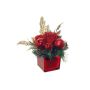 Arreglo floral de plástico con rosas, pino y acebo HALANA con bolas, jarrón decorativo, rojo y dorado, 13cm, Ø19cm