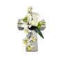 Arreglo floral artificial con magnolia, orquídea, rosa OVANA y cruz para plantas, blanco, 28 x 18 x 10 cm