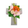 Arreglo floral artificial con gerberas, orquídeas y Allium ANSGAR, cruz para plantas, rosa-naranja, 20 x 15 x 9 cm