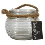 Vaso para velas PERBA con estrías, asa, transparente, 9 cm, Ø 11,5 cm