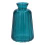 Botella decorativa de cristal TATIANA con estrías, azul petróleo-transparente, 11 cm, Ø 6,5 cm