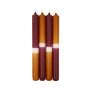 Velas de palo Dip Dye LISSITA, 4 unidades, burdeos-cognac, 25cm, Ø2,3cm, 11h