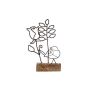 Figura decorativa PANINO con pájaro y flores, metal, base de madera, negro-marrón, 13 x 4 x 18,5 cm