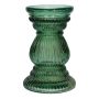 Jarrón de cristal ELEONORE con estrías, reciclado, verde transparente, 20 cm, Ø 12,5 cm