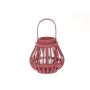 Linterna de madera CHARITHRA con asa, inserto de cristal, color baya, 15 cm, Ø 15,5 cm