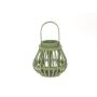 Linterna de madera CHARITHRA con asa, inserto de cristal, verde, 15 cm, Ø 15,5 cm