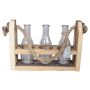 Botellas de vidrio ANYA con soporte de madera, 3 vasos, transparente, 29x10x23cm