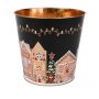 Macetero de zinc MAVETA con motivo de casita de pan de jengibre, negro-cobre, 18cm, Ø20,5cm