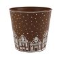 Macetero de zinc MAVETA con motivo de casita de pan de jengibre, marrón-blanco, 19cm, Ø20cm