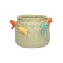Maceta BIRDIE de cerámica, con pájaros en 3D, verde-naranja-amarillo-azul, 11 cm, Ø 13,5 cm