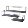 Estantería de pared industrial de metal QUIANA, 3 unidades, negro, 32x15x13cm, 50x15x14cm, 65x15x16cm