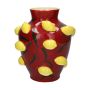 Jarrón JULLA de dolomita, limones en 3D, rojo y amarillo, 25,7 cm, Ø 22,5 cm
