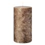 Vela cilíndrica VALENTIANO, diseño floral, oro rosa, 13cm, Ø6,8cm, 52h - Fabricada en Alemania