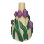 Jarrón decorativo LIMEA de dolomita, tulipanes en 3D, beige-morado-verde, 21,6 cm, Ø 13,3 cm
