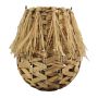 Linterna de fibra natural NATASCIA, jacinto de agua, asa, inserto de cristal, marrón, 27 cm, Ø 17 cm