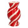 Jarrón redondeado para una sola flor Bonbon AMIEL, de cerámica, con líneas oblicuas, rojo y blanco, 15 cm, Ø 8,5 cm