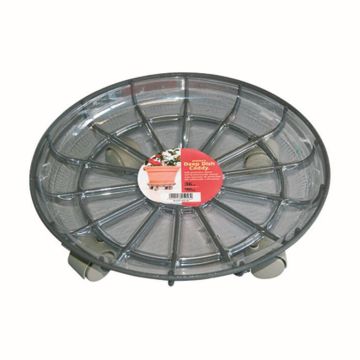 Bandeja redonda para maceta DUNIK de plástico, con ruedas, gris, 10cm, Ø36cm