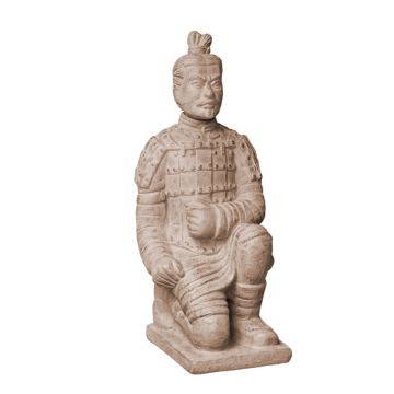 Figura de jardín «Guerrero samurái» LILORA de terracota, arrodillado, hecha a mano, patinada, beige, 22 x 20 x 48 cm Figura de jardín «Guerrero samurái» LILORA de terracota, arrodillado, hecha a mano, patinada, beige, 22 x 20 x 48 cm