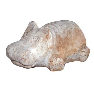Figura de hipopótamo AURISA de terracota, tumbado, hecho a mano, patinado, beige, 19 x 13 x 9 cm