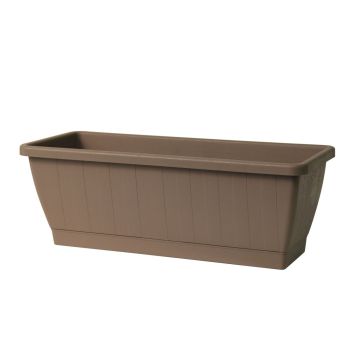 Jardinera de balcón OPHIRA de plástico reciclado, depósito de agua, bandeja, color topo, 79,5 x 19,5 x 17,5 cm Jardinera de balcón OPHIRA de plástico reciclado, depósito de agua, bandeja, color topo, 79,5 x 19,5 x 17,5 cm
