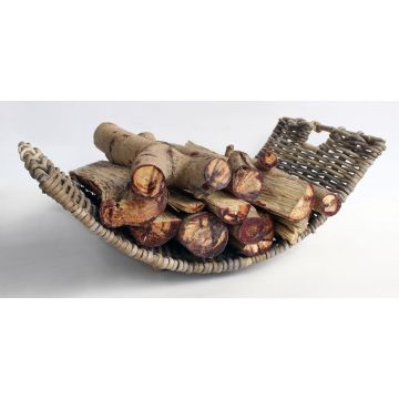 Cesta para leña LUMIRA de ratán, marrón-gris, 60 x 35 x 21 cm