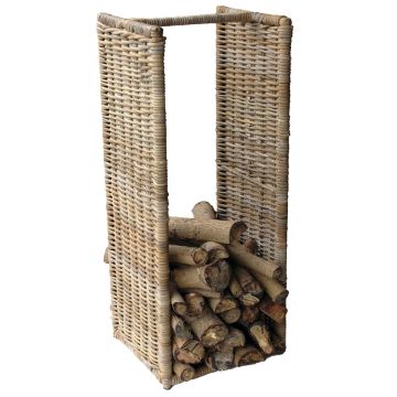 Cesta para leña LUMIRA de ratán, marrón-gris, 42 x 36 x 100 cm