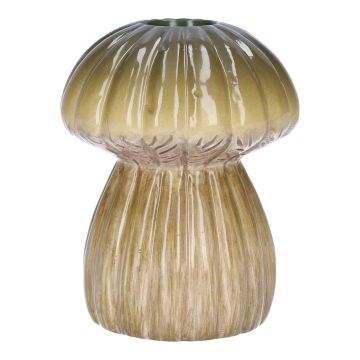 Florero de cerámica REFELINDE, forma de seta, ranuras, verde-beige, 12cm, Ø9,5cm
