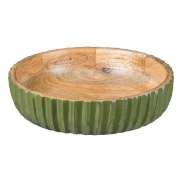 Cuenco decorativo MARAMA de madera de mango, estriado, verde-natural, 6 cm, Ø 20 cm